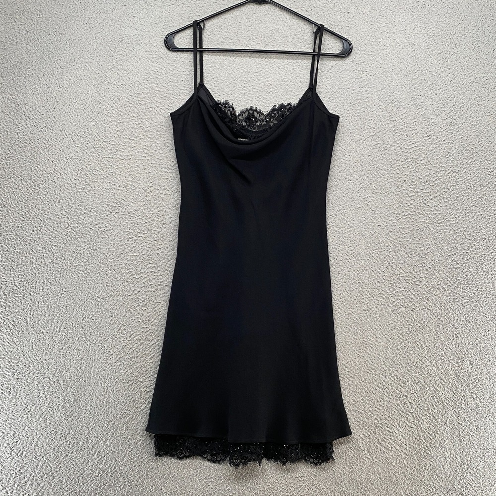 Chetta B Slip Dress Womens 4 Vintage Y2K Lace Whimsigoth Event Mini Black 80s